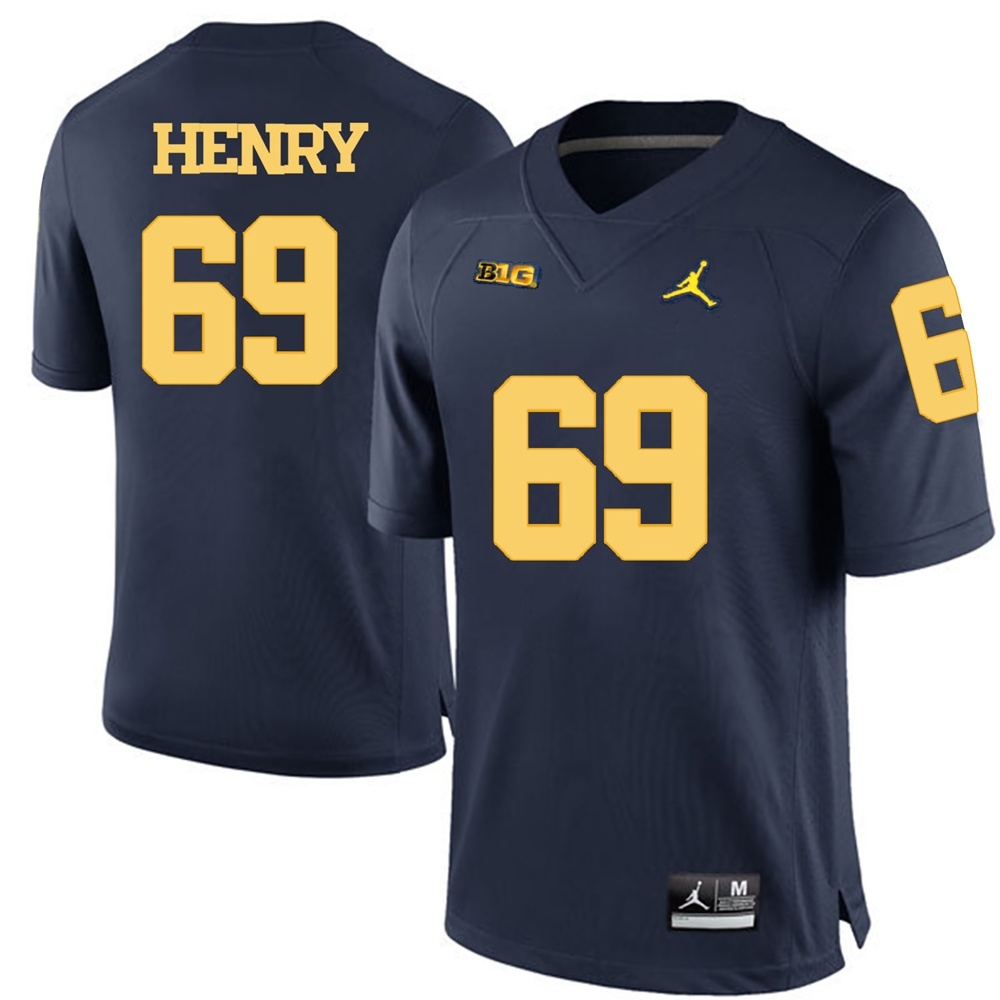 Michigan Wolverines Men's NCAA Willie Henry #69 Navy Blue College Football Jersey MEY1549GI